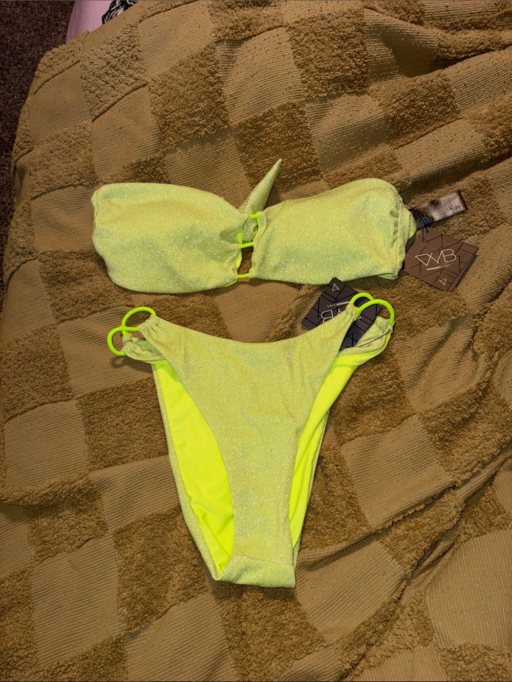 NWT. Neon Lime Shimmer Bikini Set